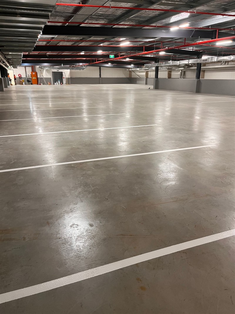 Large sealed carpark with fresh white bay lines