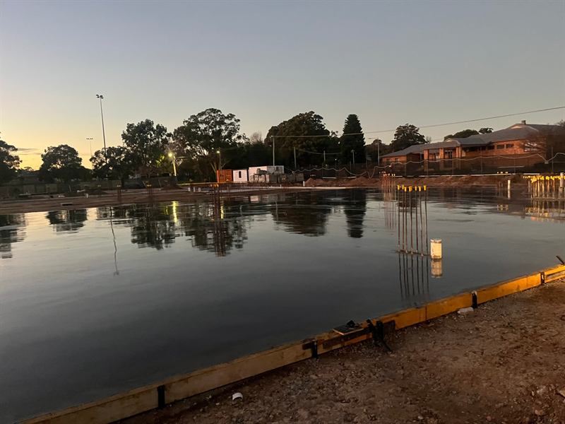 New slab with starter bars in the early morning