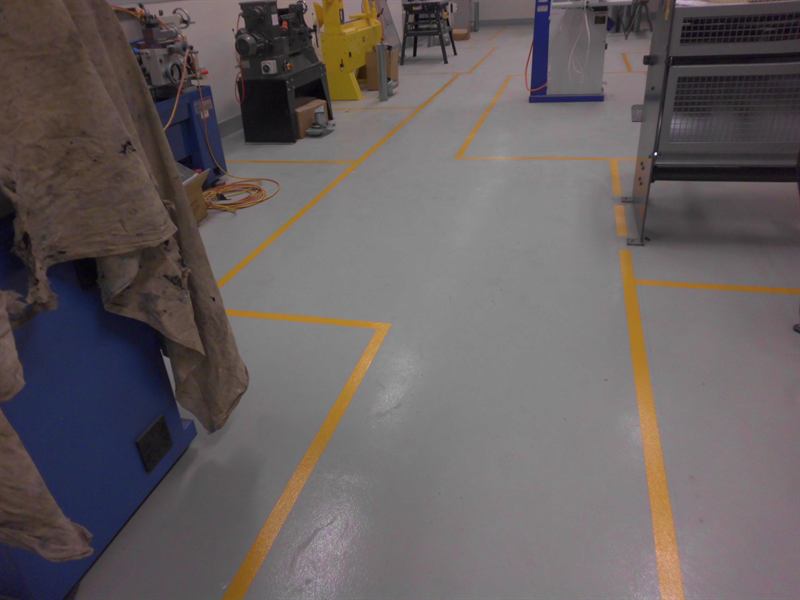 Yellow zone lines around a workbench