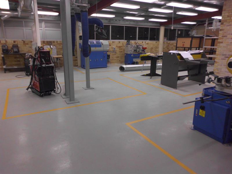 Workshop floor with safety zones
