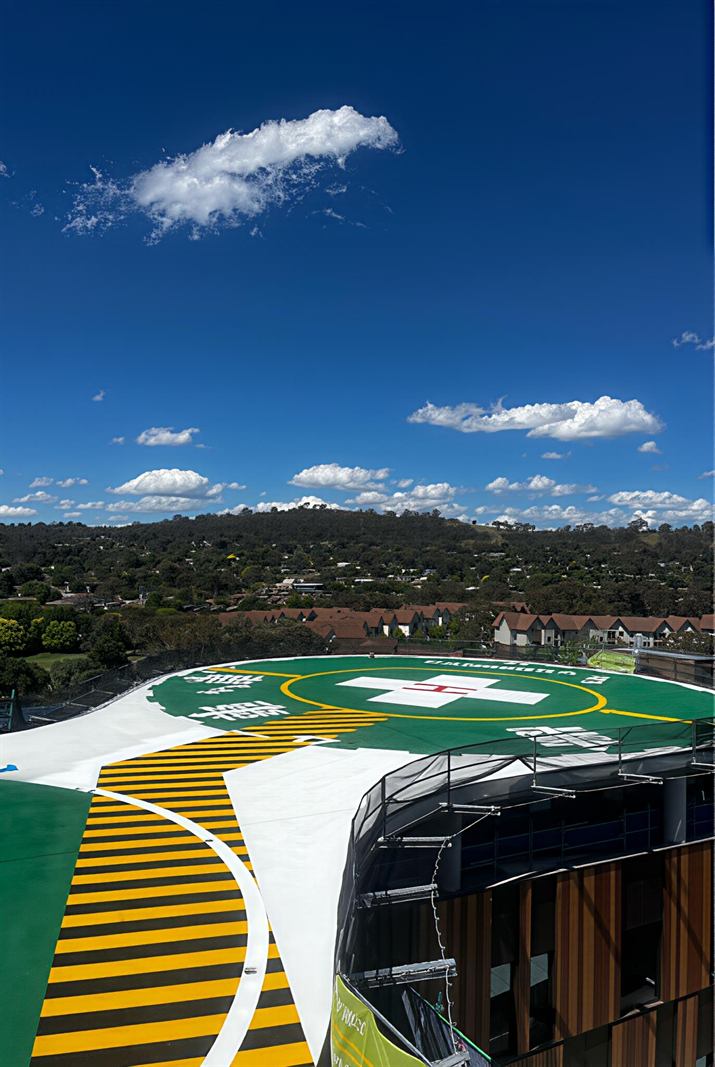 Helipad with hills backdrop