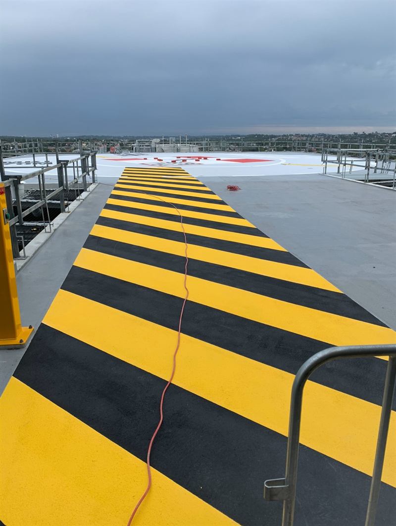 Hazard-striped access walkway