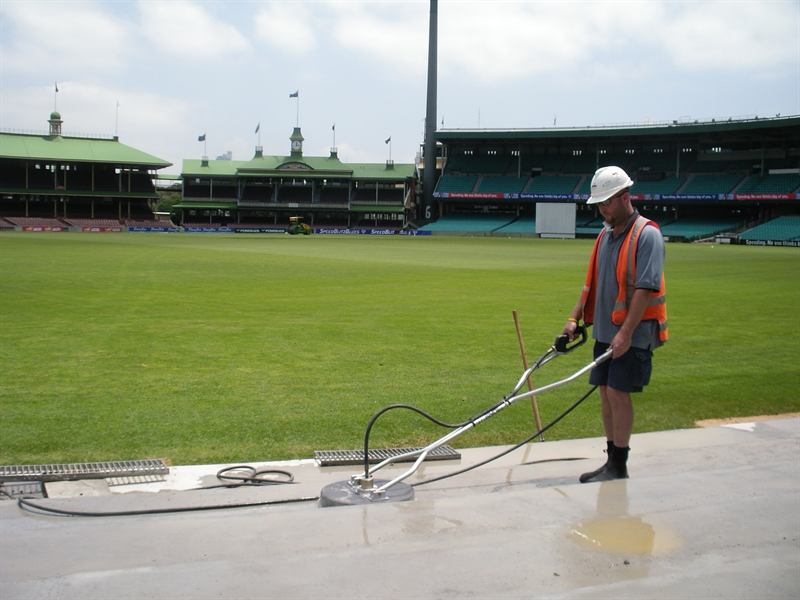 Pressure cleaning the concourse at the Sydney Cricket Ground